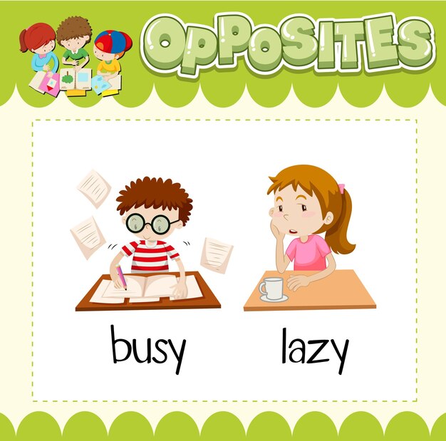 Education word card of English opposites word