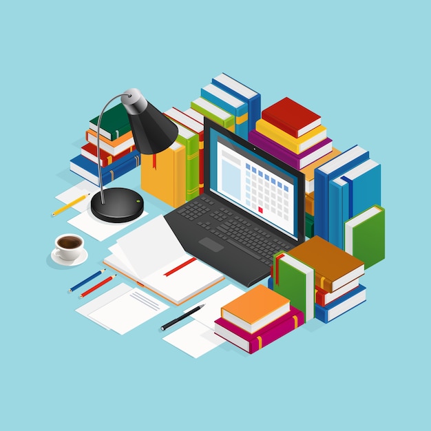 Educational Books Isometric Illustration