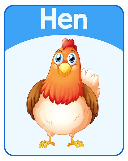 Educational English word card of hen