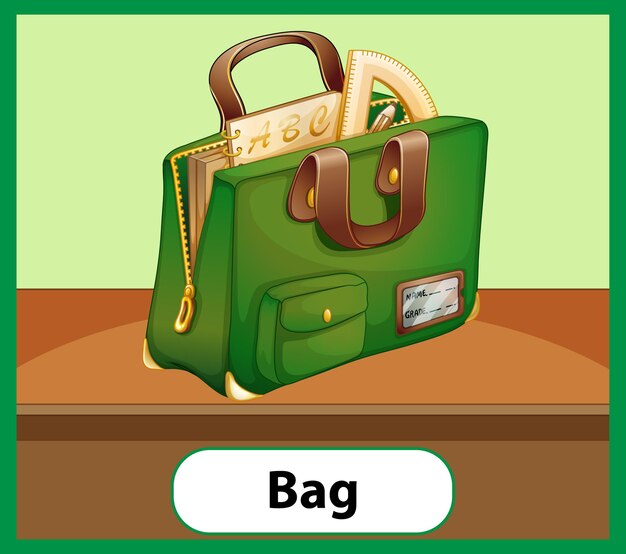 Educational English word card of school bag