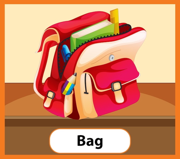 Free vector educational english word card of school bag