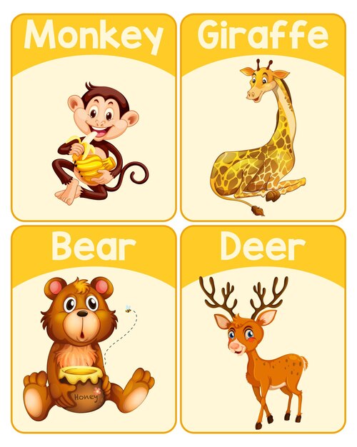 Educational English word card of wild animals