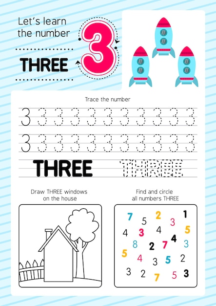 Educational number three worksheet