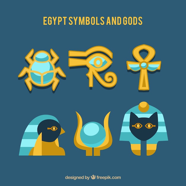 Free vector egypt symbols and gods collection with flat design