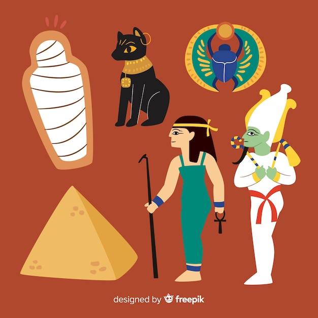 Free Vector egypt symbols and gods set in hand drawn style