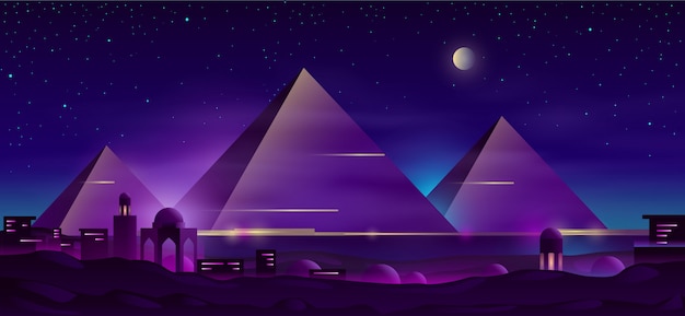 Free vector egyptian pyramids night landscape cartoon