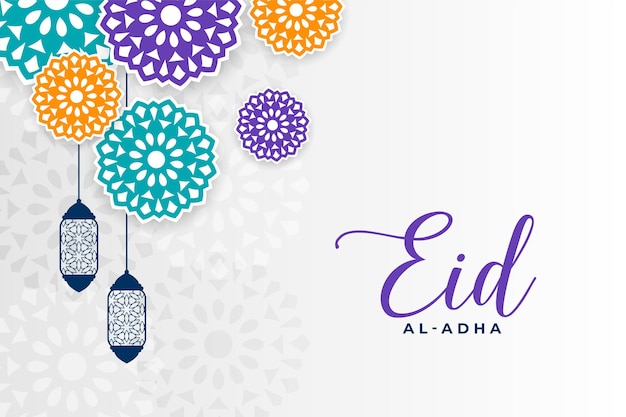 Free vector eid al adha festival greeting with islamic colorful decoration