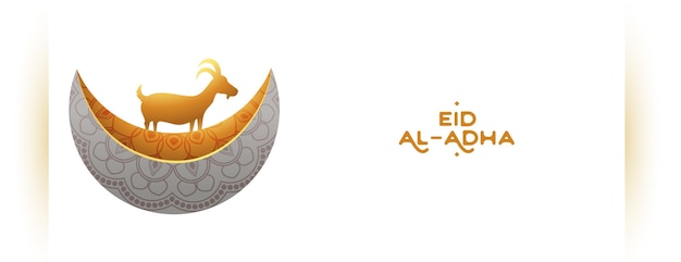 Free Vector eid al adha mubarak festival with stylish crescent moon and goat