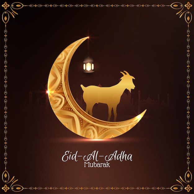 Eid Al Adha mubarak golden crescent moon background vector