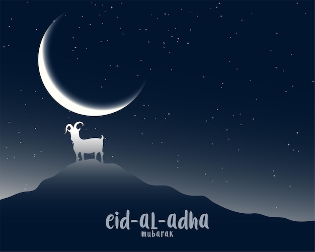 Eid al adha night scene with goat and moon