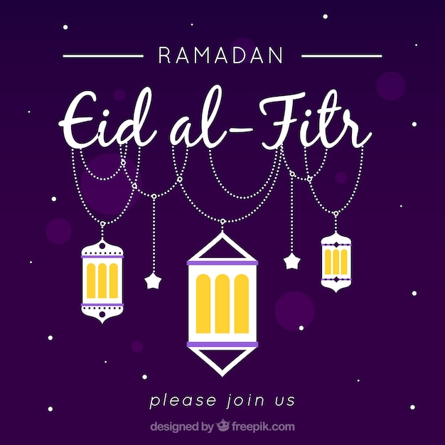 Free Vector eid al fitr background with lanterns in flat design