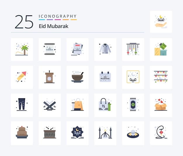 Free Vector eid mubarak 25 flat color icon pack including star eid mubarak eid fashion