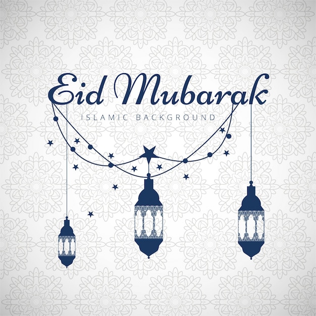 Free vector eid mubarak background with blue lanterns