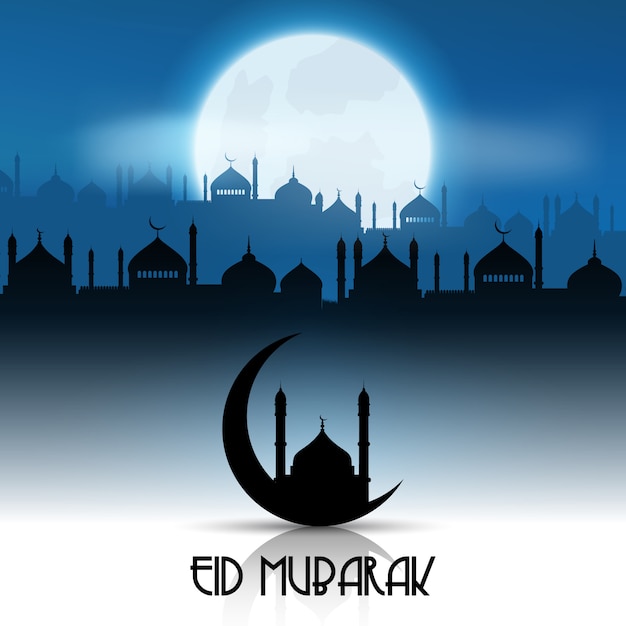 Free vector eid mubarak background with mosque landscape