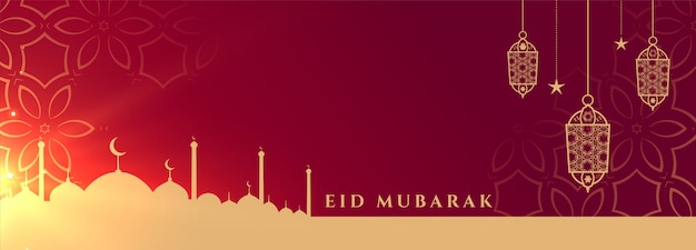 Eid mubarak beautiful festival banner with lamps decoration