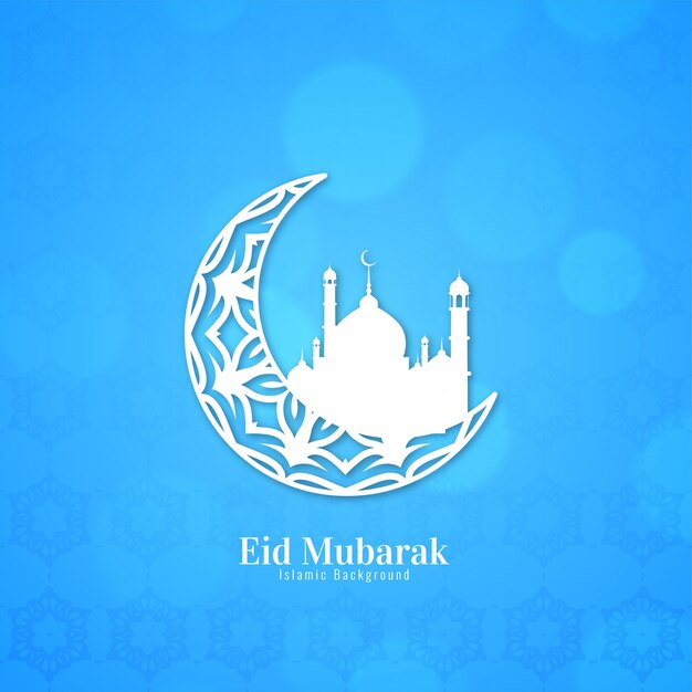 Eid mubarak blue background with crescent moon design