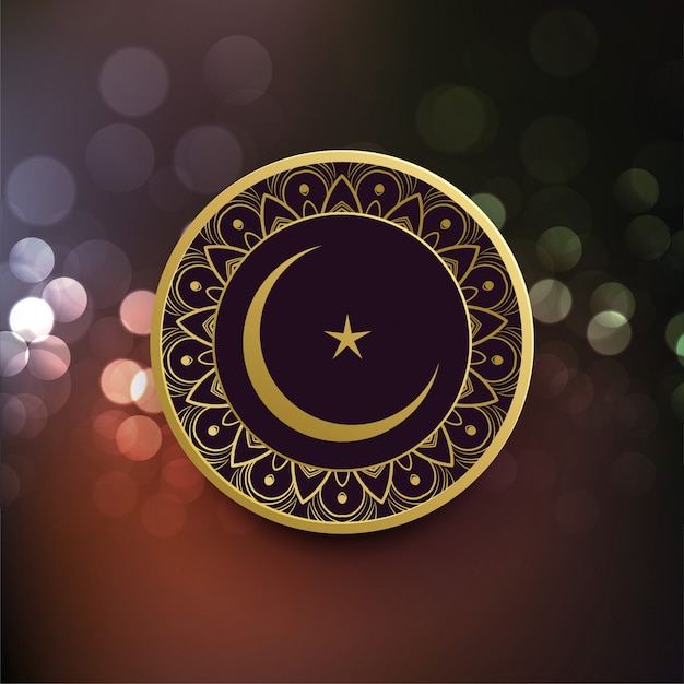 Eid mubarak card with moon and star decoration