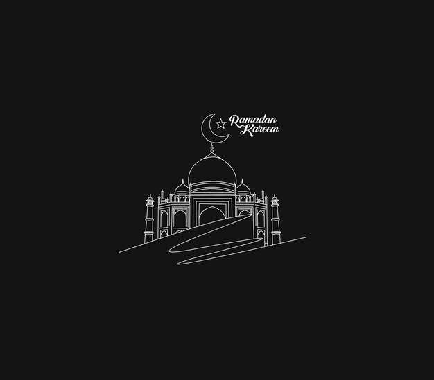 Eid Mubarak Celebration Calligraphy Stylish Lettering Ramadan Kareem Text Moon with Mosque Vector illustration