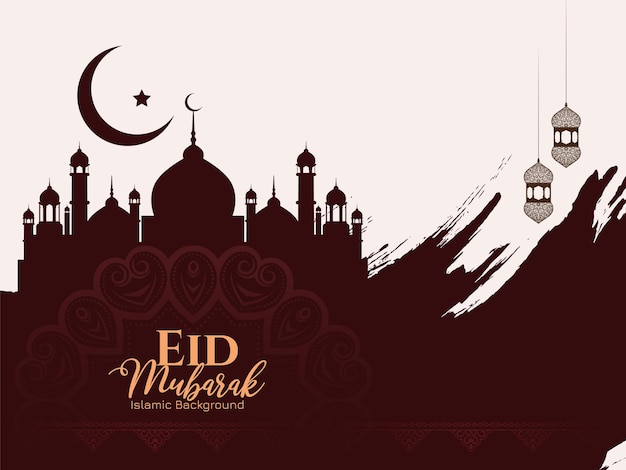 Free Vector eid mubarak festival celebration brown brush stroke background vector