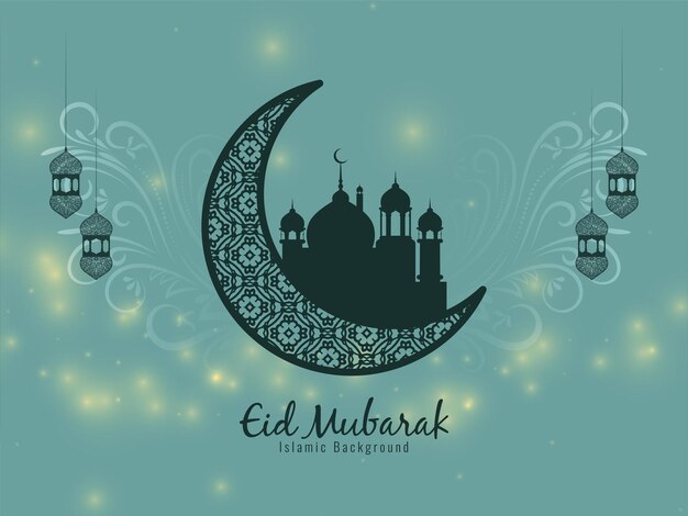 Eid Mubarak festival celebration crescent moon background design vector