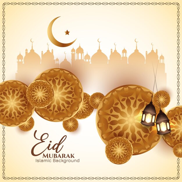 Eid Mubarak festival celebration Islamic greeting mosque background vector