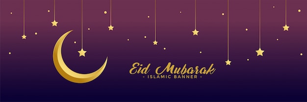 Eid mubarak festival golden moon and stars banner