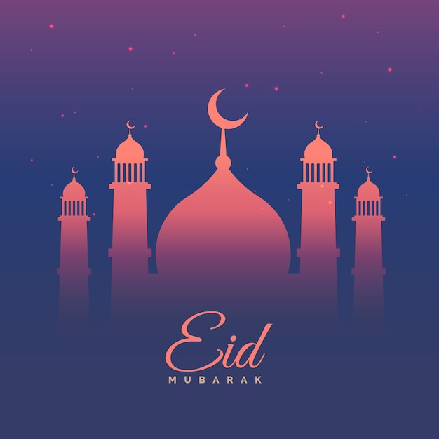 Free Vector eid mubarak greeting card in purple theme