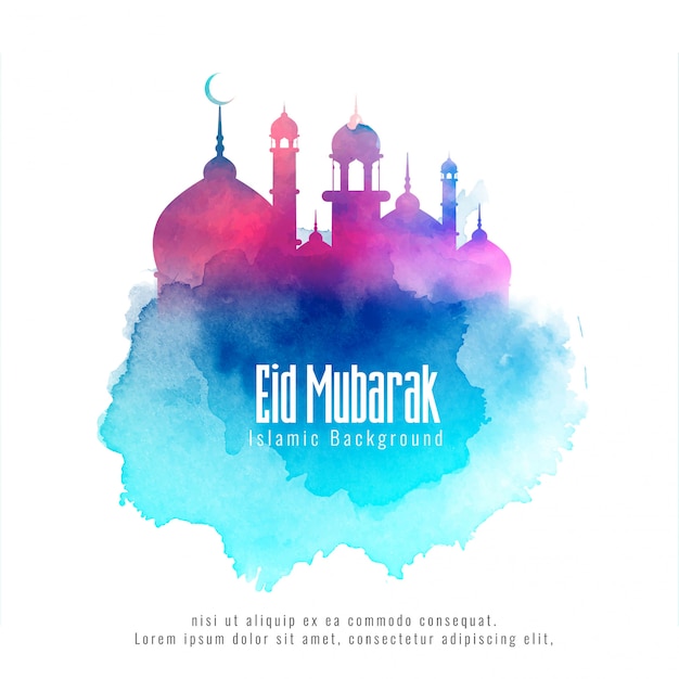 Eid Mubarak Islamic background with colorful mosque