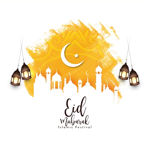 Eid mubarak Islamic festival background with mosque vector