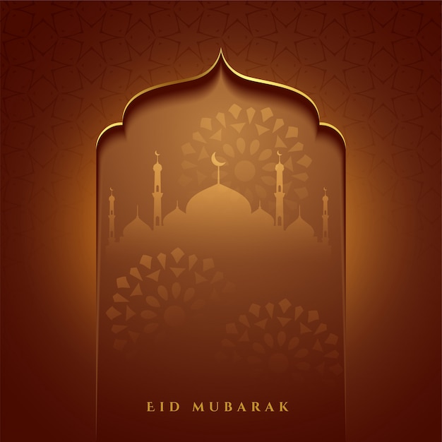 Eid mubarak islamic mosque gate wishes card design