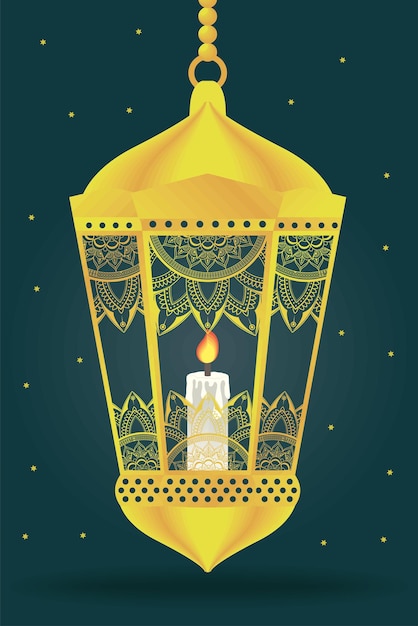 Free Vector eid mubarak lamp hanging poster