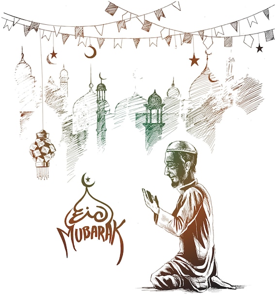 Eid Mubarak Man Hand Praying Namaz Islamic Prayer Background Template