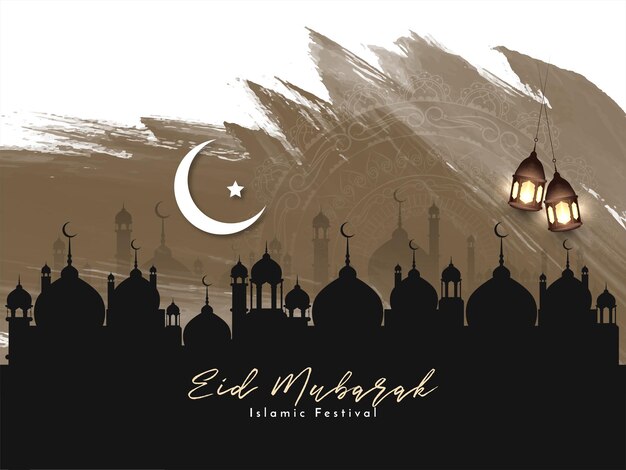 Eid mubarak traditional Islamic festival celebration mosque background vector