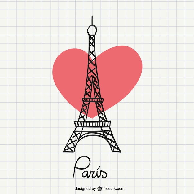 Free vector eiffel tower drawing with heart