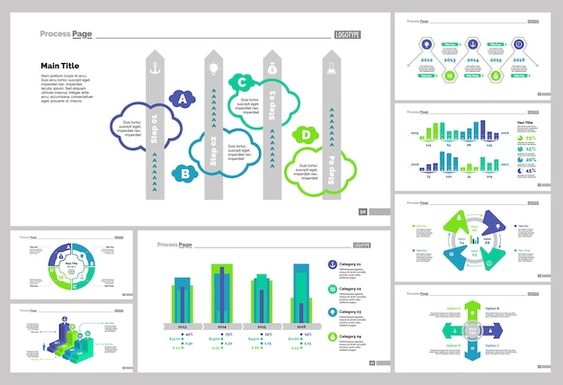 Free Vector eight analysis slide templates set