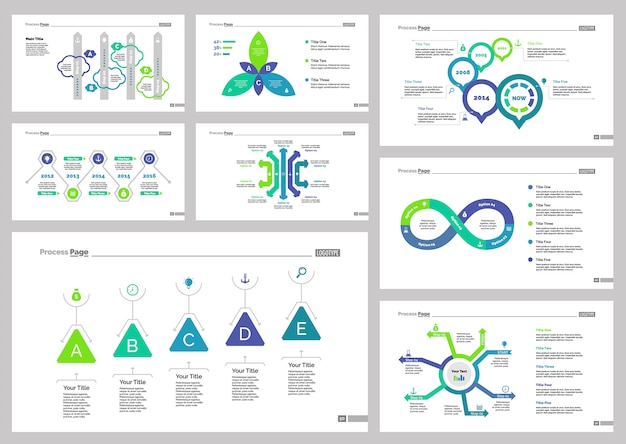 Free Vector eight business slide templates set