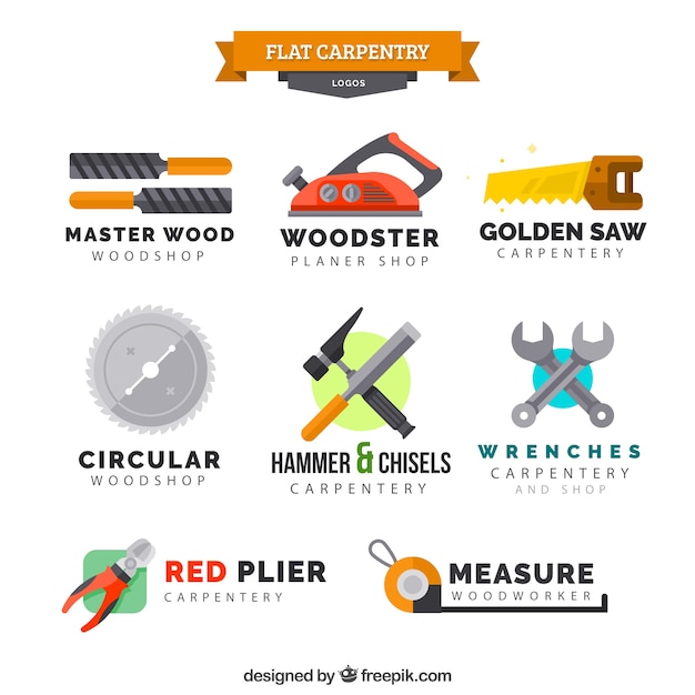 Free Vector eight logos for carpentry