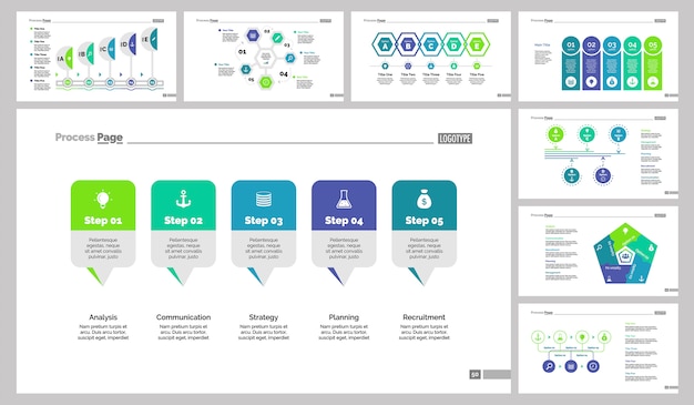 Free Vector eight workflow slide templates set