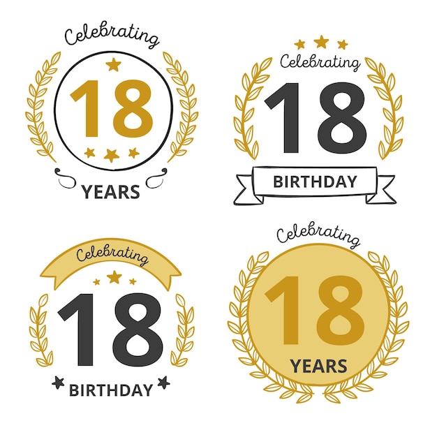 Free vector eighteenth birthday badges pack