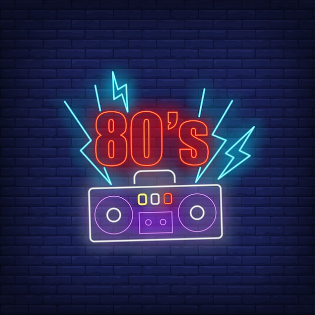 Eighties neon lettering with cassette player