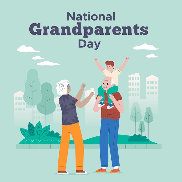 Elderly couple playing with grandson national grandparents day