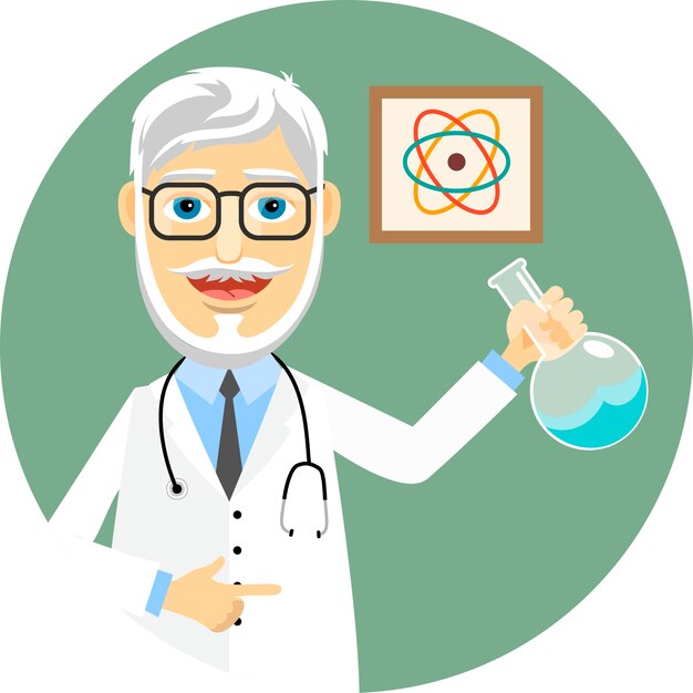 Elderly doctor or pharmacist wearing a lab coat and stethoscope