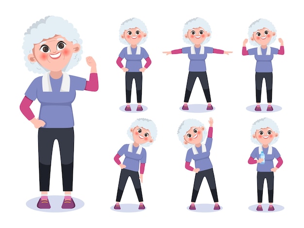 Free Vector elderly people grandmother exercise workout character