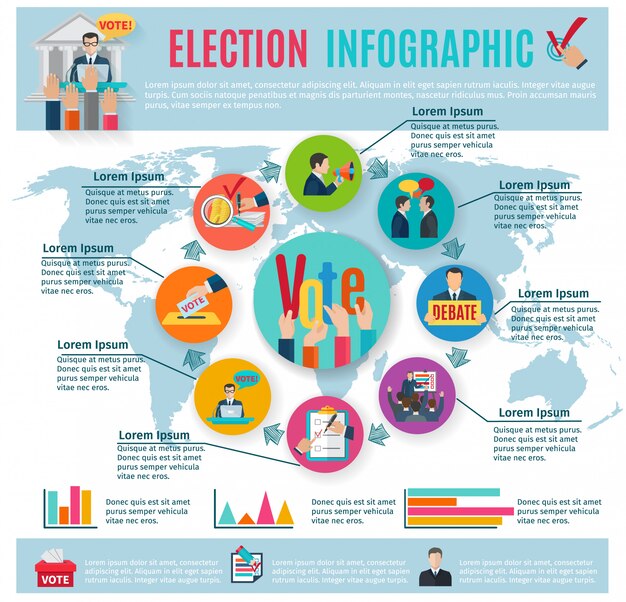 Election infographics set with voting symbols and charts 