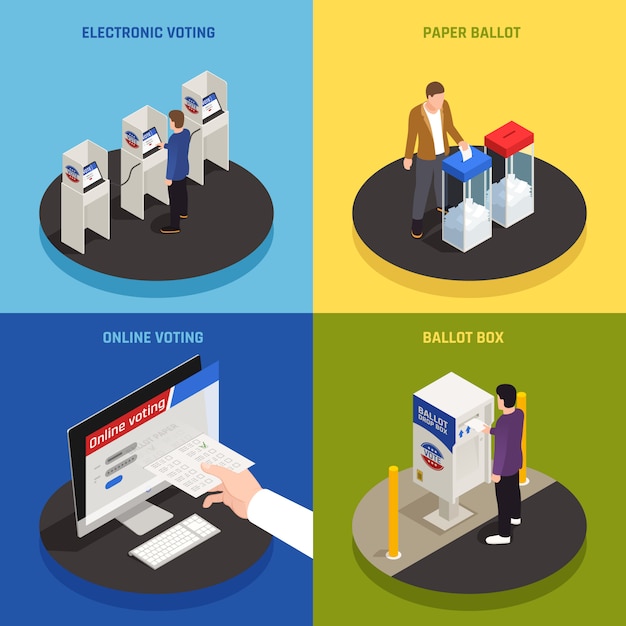 Free Vector elections and voting concept icons set with online voting symbols isometric isolated