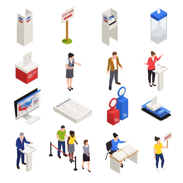 Free Vector elections and voting icons set isometric isolated