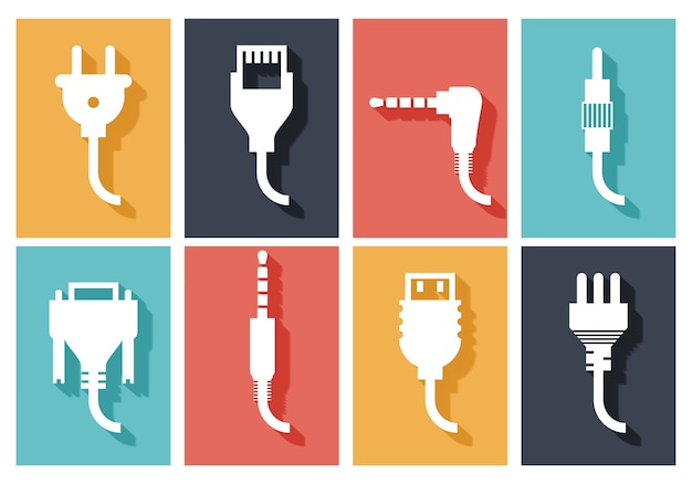 Electric plug flat icons set