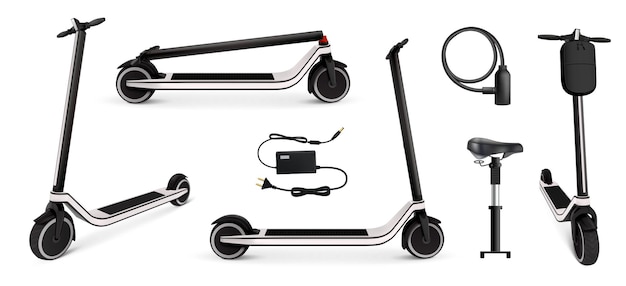 Free Vector electric scooter set with battery and charge symbols realistic isolated vector illustration