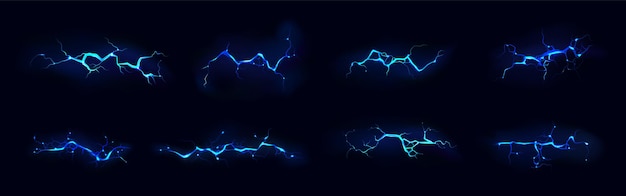 Electric thunderbolt strike set of blue color during night