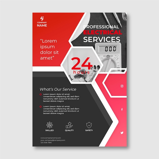 Free Vector electrical services flyer template with photo